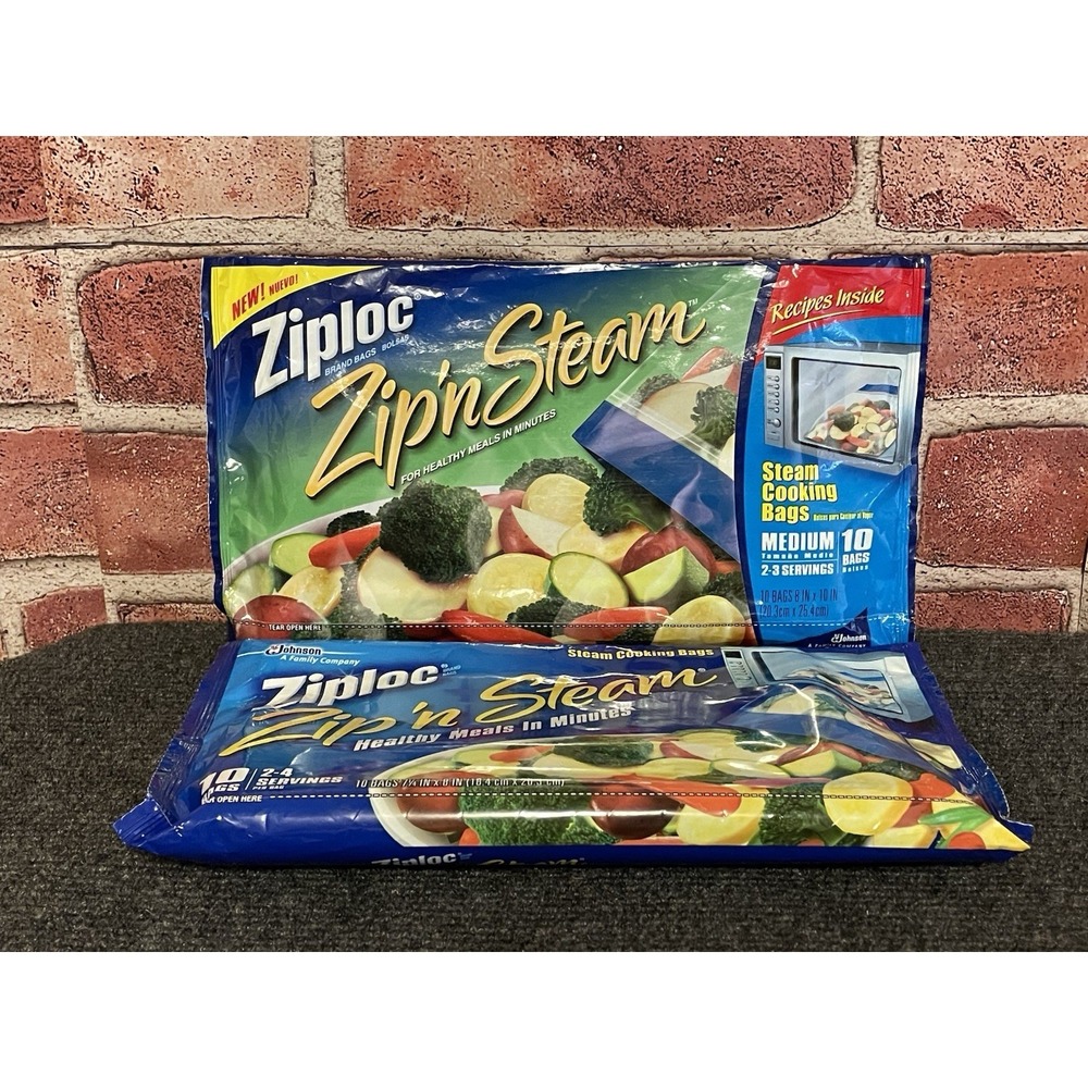Ziploc Zip 'n Steam Medium Steam Cooking Bags Lot of 2 Packs 20 Total Bags NEW